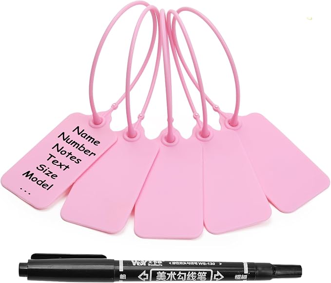 100 Pink Blank Plastic Tags for Labeling Waterproof Hanging Labels Writable by LeadSeals