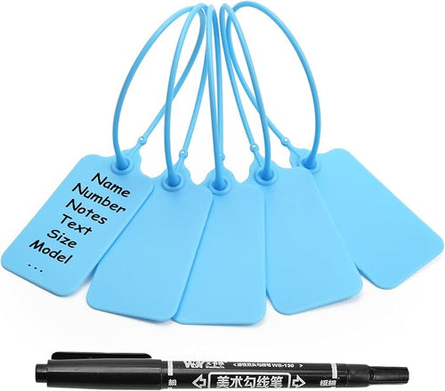 100 Blue Blank Plastic Tags for Labeling Waterproof Hanging Labels Writable by LeadSeals