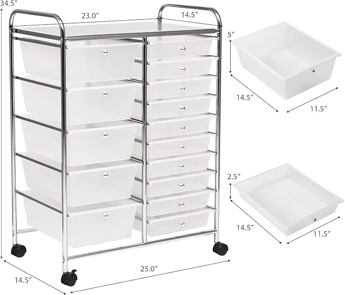 LDAILY 15 Drawer Rolling Storage Cart, Rolling Cart - Image 3