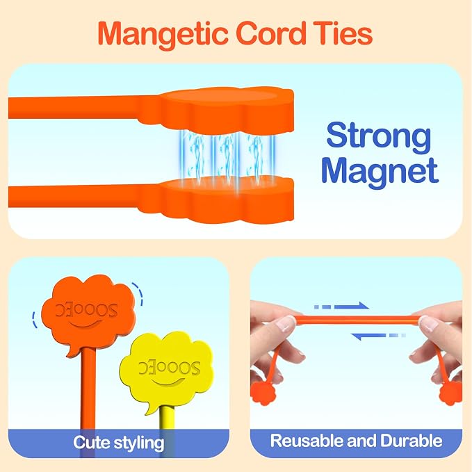 SOOOEC Snap On Magnetic Cable Ties, 32 Pack 7.2" Magnetic Cord Organizer Cute - Image 3