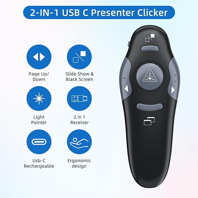 Presentation Clicker with Storage Case, USB C Rechargeable Wireless Presenter - Image 3