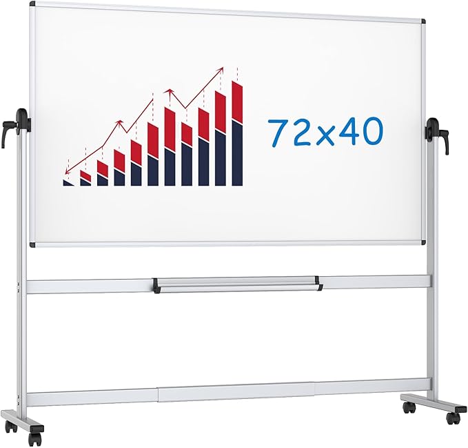 VIZ-PRO Double-Sided Magnetic Mobile Whiteboard, 72 x 40 Inches, Rolling Dry by VIZ-PRO