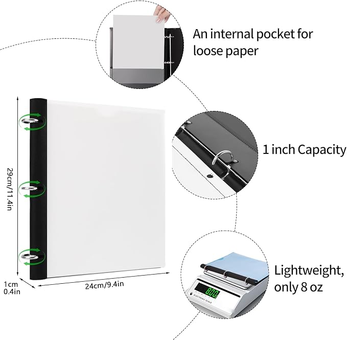 Tashkummy 360° Pivotable 3 Ring Binder, Upgraded Foldable Binders 1 inch 2 Pack - Image 3