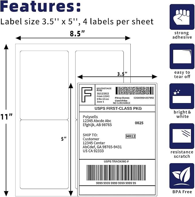 POLYSELLS Shipping Labels with Self Adhesive - Image 2