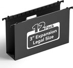 ANSOOK Plastic Legal Size Hanging File Folders, 12 Pack Reinforced Black File by Ansook