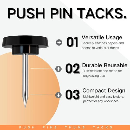 150 PCS Black Flat Push Pins for Wall Thumb Tacks for Walls Flat thumbtacks - Image 2