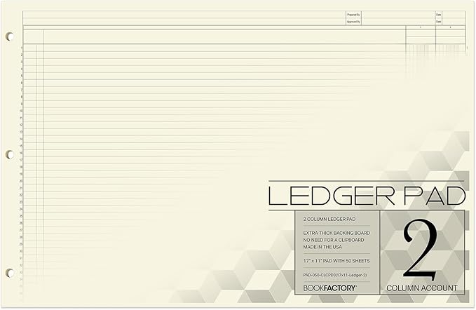 BookFactory Ledger Sheets/Large 2 Column Accounting Ledger Columnar Loose Leaf by BookFactory