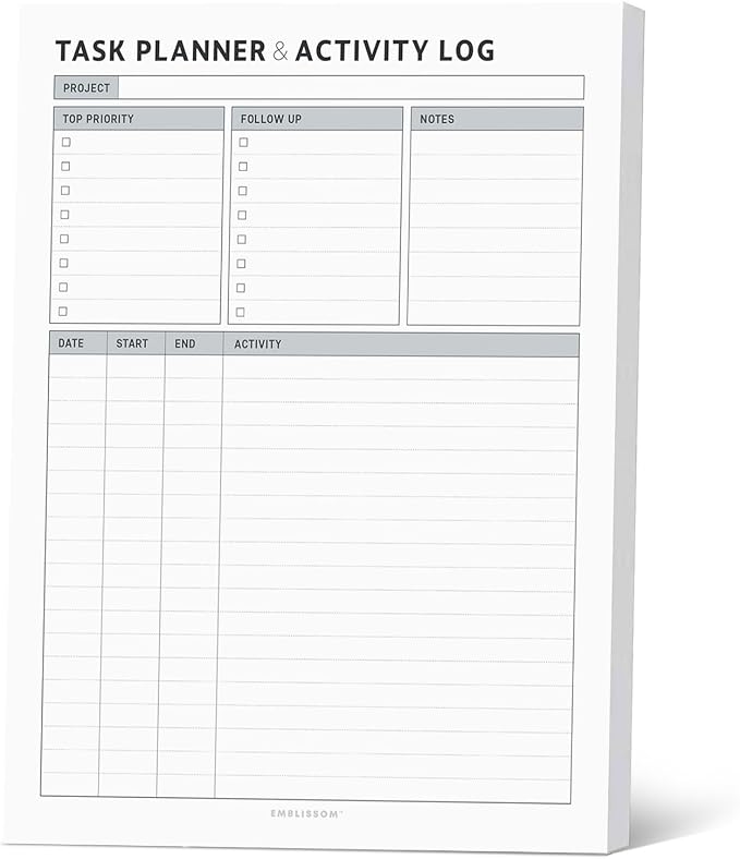 Task Planner & Tracker 8.5 x 11 Tear-Off 70 Sheet Planner Pad – Project by Emblissom