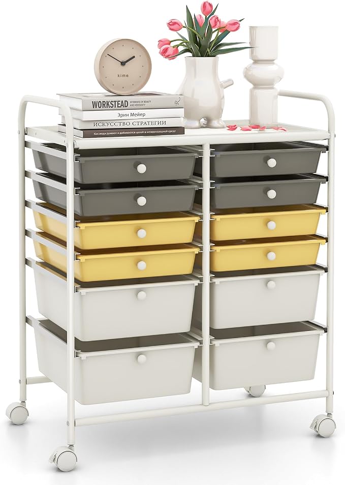 LDAILY 12 Drawer Rolling Storage Cart, Craft Cart Organizer on Wheels w/Metal by LDAILY
