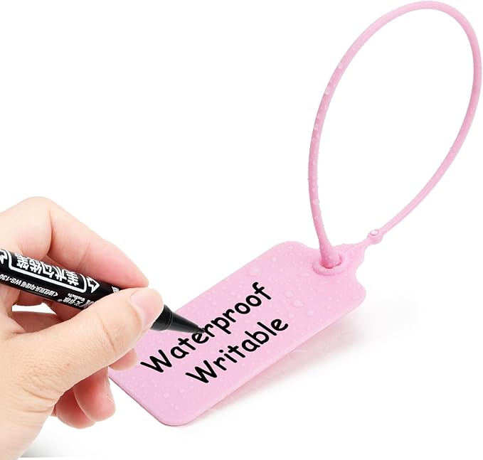 100 Pink Blank Plastic Tags for Labeling Waterproof Hanging Labels Writable - Image 2