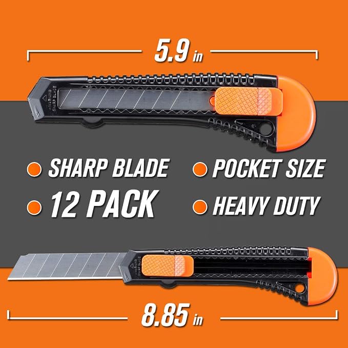 REXBETI 12-Pack Utility Knife, Retractable Box Cutter - Image 7