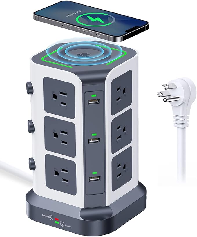 KOOSLA Power Strip Tower, Wireless Charger Surge Protector by KOOSLA