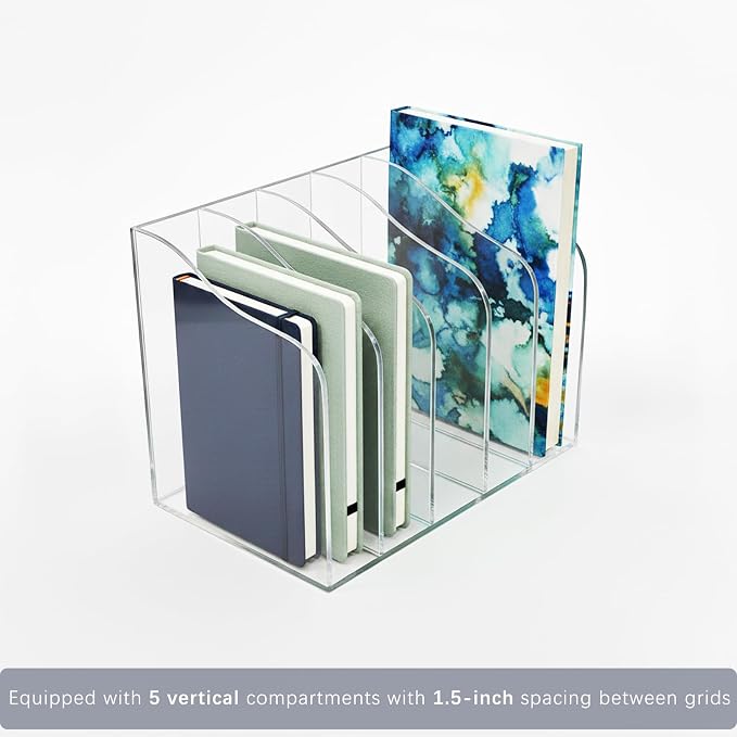 Acrylic Desk Organizer 5 Vertical Compartments Office Organization Clear - Image 4