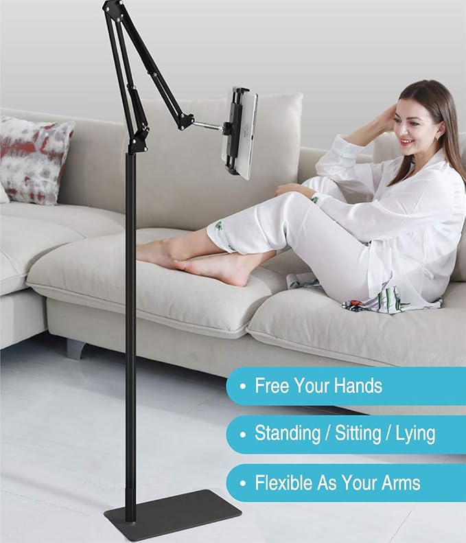 Tablet Floor Stand with 5LB Metal Base, Overhead Bed Phone Stand Angle Height - Image 7