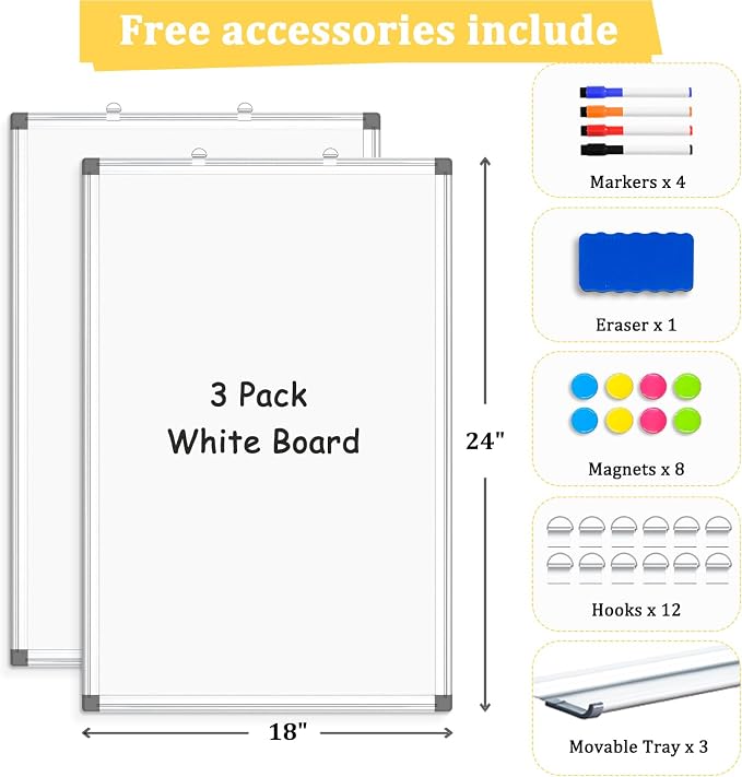 AMUSIGHT 3 Pack Double-Sided Magnetic Whiteboard, Aluminum Frame White Board - Image 4