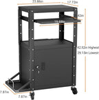 Mobile AV Cart with Side Shelves, Rolling Computer Cart Height Adjustable - Image 2
