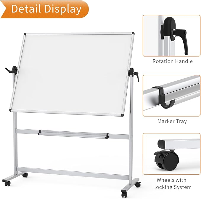 VIZ-PRO Double-Sided Magnetic Mobile Whiteboard, 48 x 36 Inches, Aluminium - Image 4