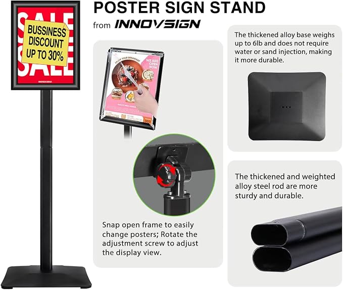 INNOVSIGN 3Packs Heavy Duty Adjustable Pedestal Poster Sign Stand, 8.5x11 - Image 2
