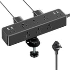 Flat Plug Desk Clamp Power Strip 10FT, 24W Total Charging Station, Desk Edge by AcozvinPowerStrip