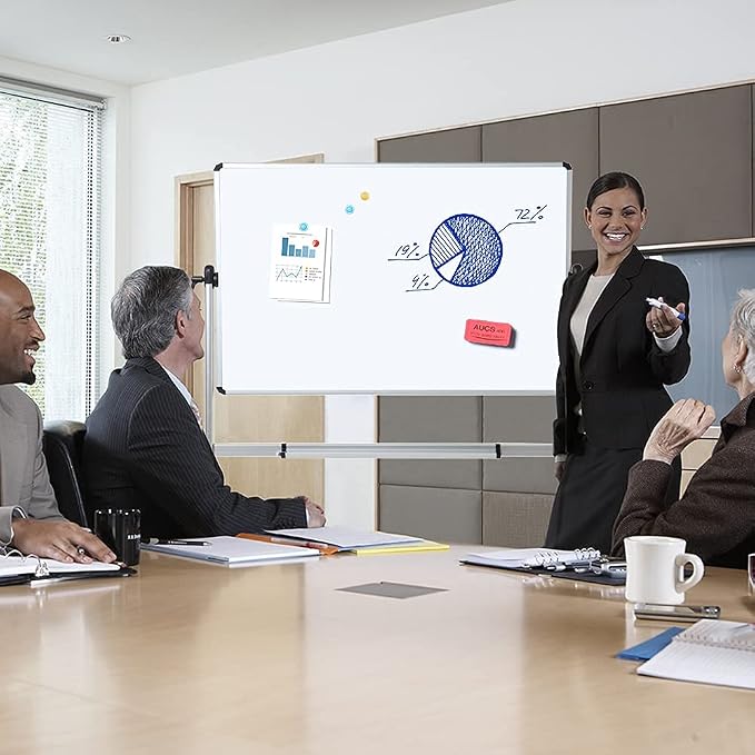 VIZ-PRO Double-Sided Magnetic Mobile Whiteboard, 72 x 40 Inches, Rolling Dry - Image 6