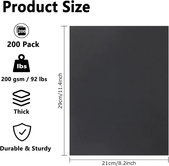 QTLCOHD 200 Sheets Black Cardstock, 8.5 x 11 Inch, 92 lb Construction Paper Bulk - Image 2
