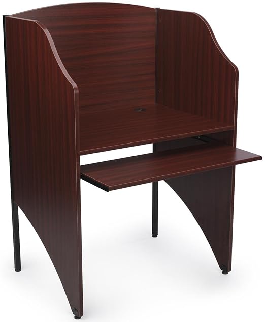 Displays2go Study Cubicle, Keyboard Tray, Steel Legs, Melamine Top – Mahogany by Displays2go