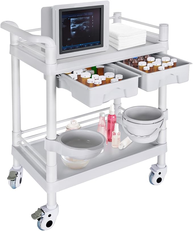 Medical Mobile Trolley Cart 2-Shelf 220 LBS Max Load Rolling Utility Cart Heavy by Enocreay