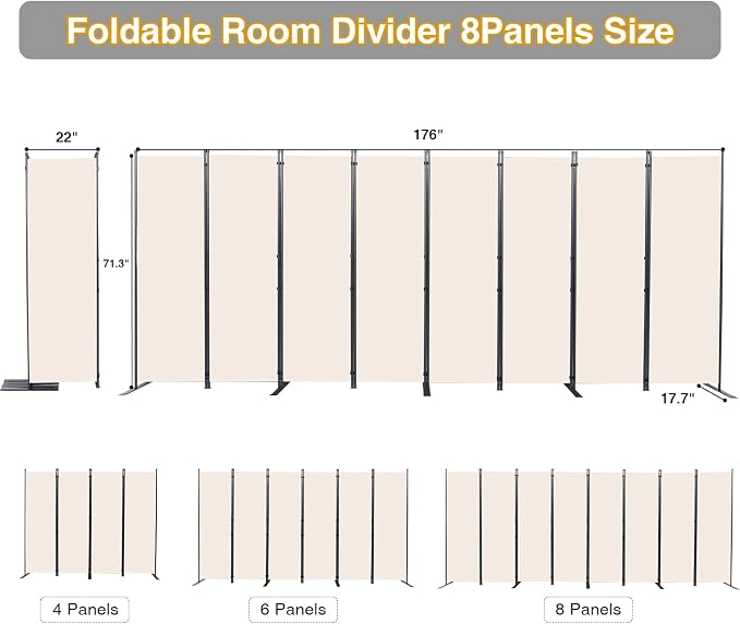 CHOSENM Room Divider, 8 Panel Folding Privacy Screens - Image 2