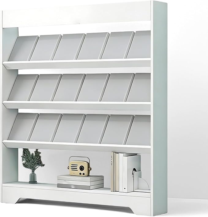 LHIUGE 4-Layer Brochure Display Rack, Freestanding Wooden Magazine Rack by LHIUGE