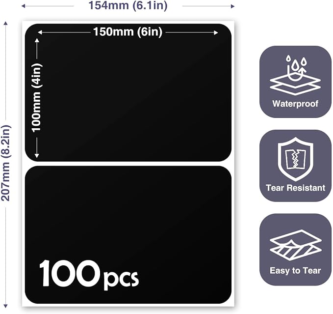 100Pcs Large Black Labels for Storage Bins, 6x4 Inch Removable Labels, Large - Image 2