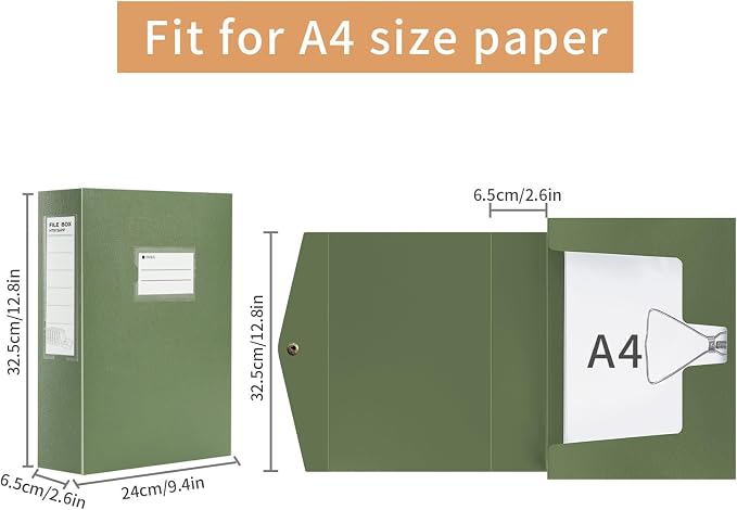 HUA JIE 2 Pack A4 Storage File Boxes Archives Case, 65mm Spine, Box File - Image 3