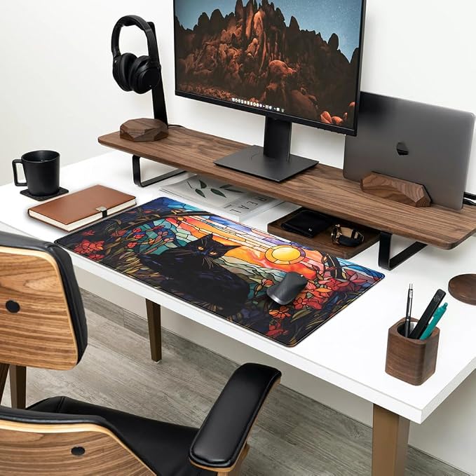 Black Cat Desk Mat Vintage Sunset Desk Mouse Keyboard Pad, XXL Large Mouse Pad - Image 3