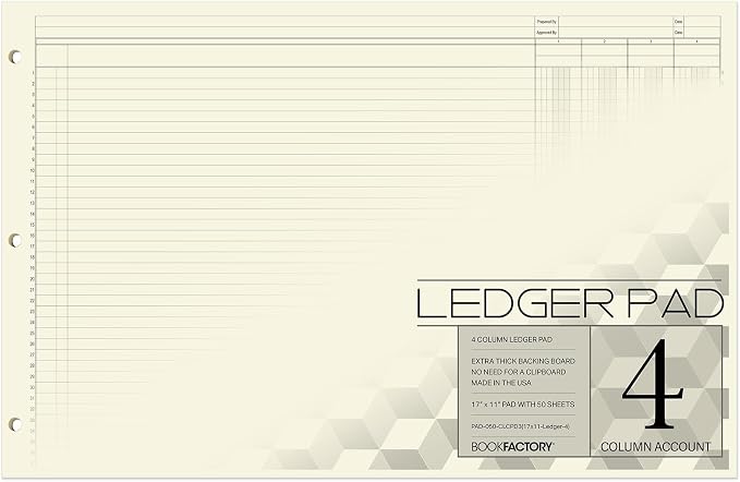 BookFactory Ledger Pad/Large 4 Column Accounting Ledger Columnar Pads by BookFactory
