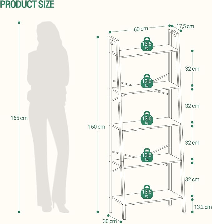 Hzuaneri Ladder Shelf, Bookshelf Bookcase, Freestanding Corner Storage Shelve - Image 2