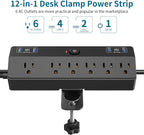 Desk Clamp Power Strip 2 USB C Desktop Mount Outlet Charging Station, 10FT - Image 2