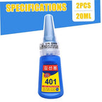 401 Glue 2Pcs Fast Drying Liquid Glue High Strength Liquid Adhesive - Image 3