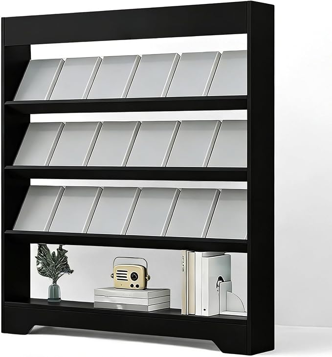 LHIUGE 4-Layer Brochure Display Rack, Freestanding Wooden Magazine Rack by LHIUGE