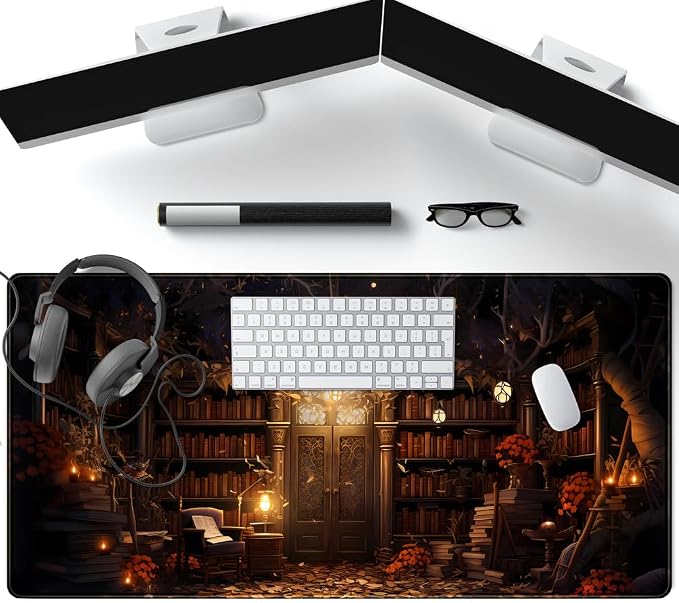 Medieval Bookshelf Desk Pad Mat Vintage Gothic Bookcase Bookshelf Deskpad Large - Image 4