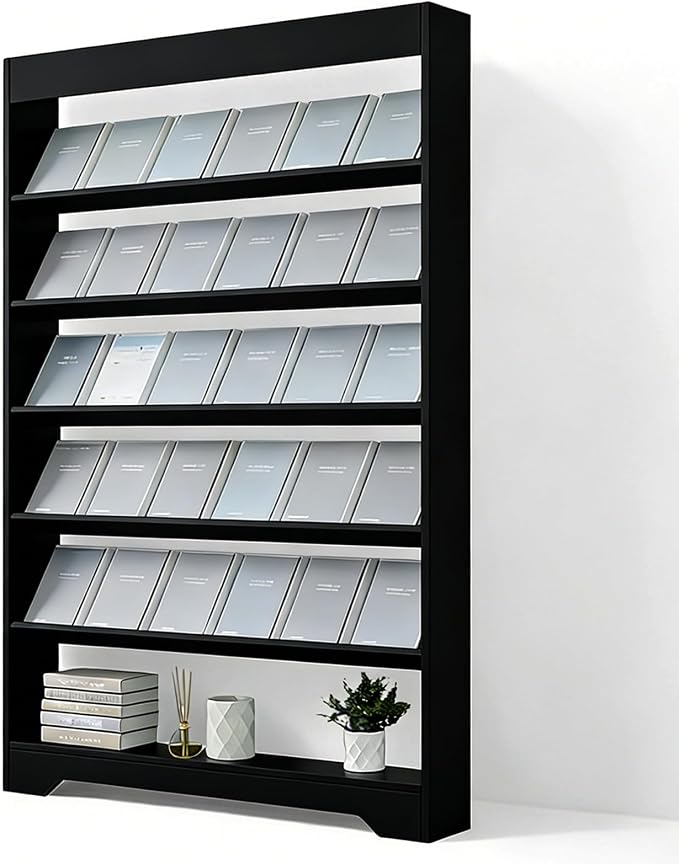 LHIUGE 6-Layer Brochure Display Rack, Freestanding Wooden Magazine Rack by LHIUGE