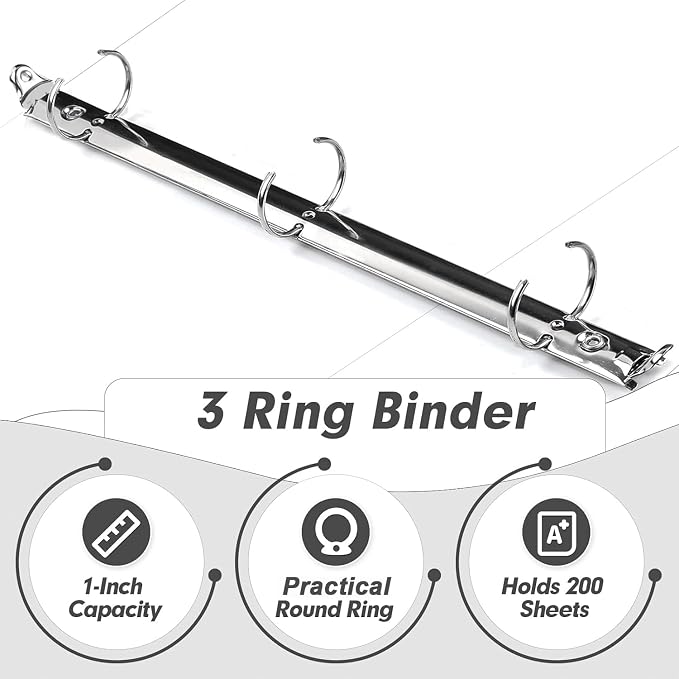 3 Ring Binder 1 Inch, PANDRI 12 Pack 1-Inch Binder Fits Letter Size 8.5'' x - Image 4