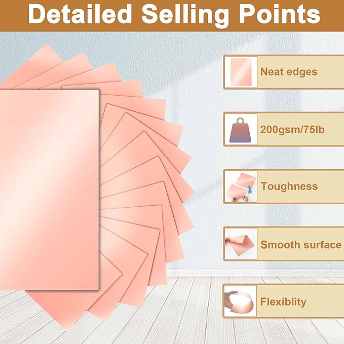 Silunkia 100 Sheets Pink Shimmer Cardstock 8.5 x 11 Crafts Paper, 200gsm/75lb - Image 3