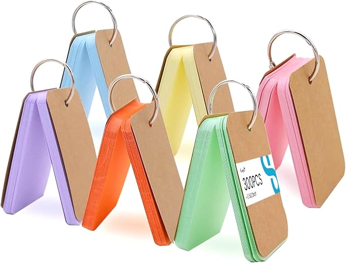 Koogel 300PCS Flash Cards with Key Ring, Colored Index Cards by KOOGEL