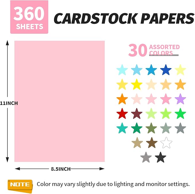 INFOOD 360 Sheets 8.5" X 11" Colored Cardstock Bulk, 30 Assorted Colors - Image 2