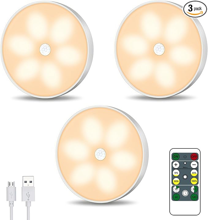 Warm Color LED Closet Lights Motion Sensor Step Light, USB Rechargeable Battery by BringYouWarmLightingCare
