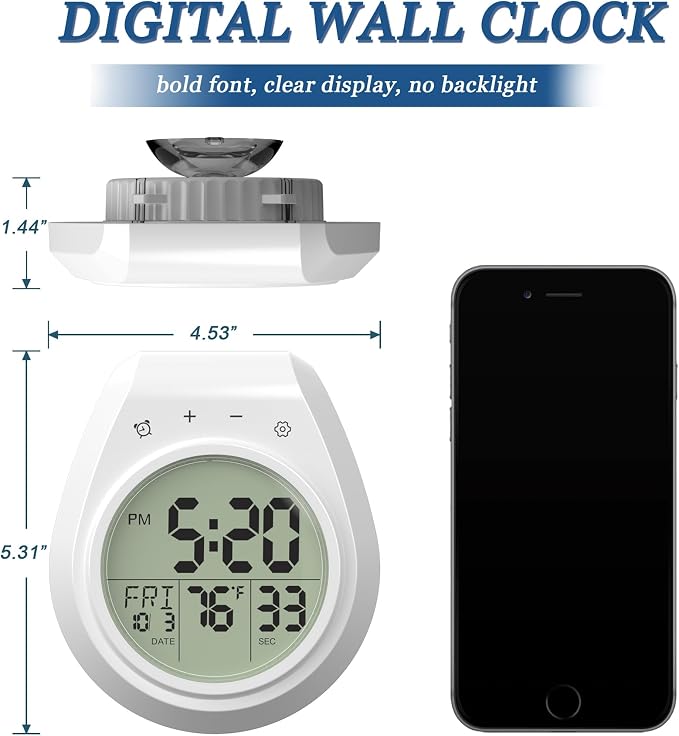 USAOSHOP Bathroom Clock Waterproof Shower Timer, Digital Wall Clock - Image 6