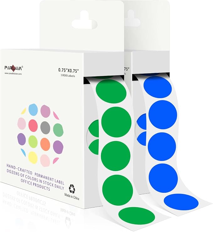 PARLAIM 2 Rolls 2000PCS 3/4" Round Circle Color-Code Dot Stickers, 2 Color by PARLAIM