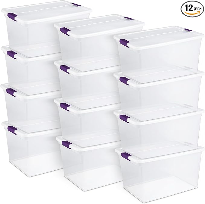 Sterilite 12-Pack ClearView Latch Box, Stackable Storage Organizer Bins by Sterilite