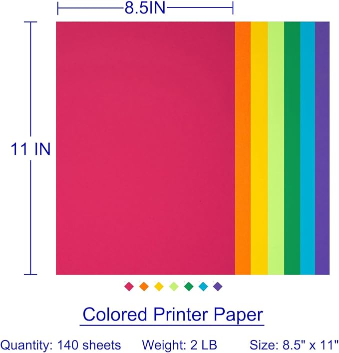 Colored Copy Paper 8.5X11 Inches, 140 Sheets 20 lb/80GSM 7 Colors Rainbow - Image 4