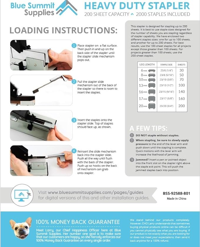 Blue Summit Supplies Heavy Duty Stapler, 200 Sheet Capacity, 2000 Staples - Image 4