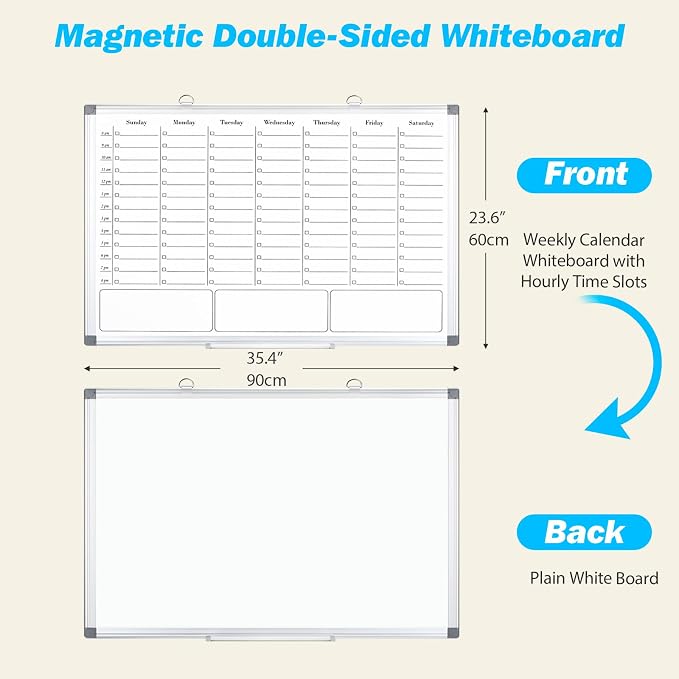White Board Dry Erase Calendar for Wall, Magnetic Weekly Schedule-Board - Image 2